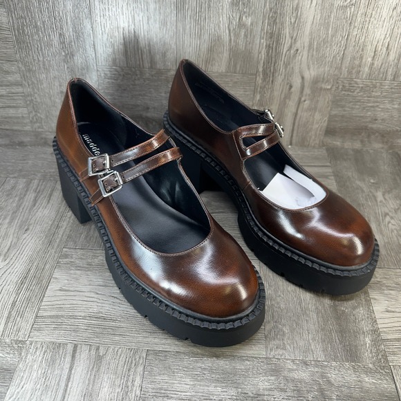 Madden Girl Mary Jane Shoes Womens 9.5 Brown Like New Platform Lug Sole Chunky - Picture 2 of 9